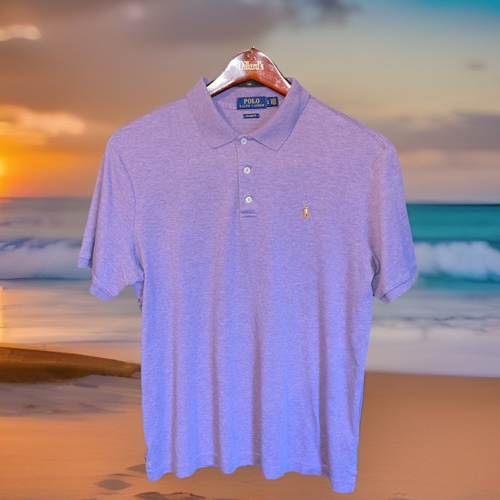 Polo Ralph Lauren Shirt Men L Purple Short Sleeve Flesh Pony Logo Embroidery‎
